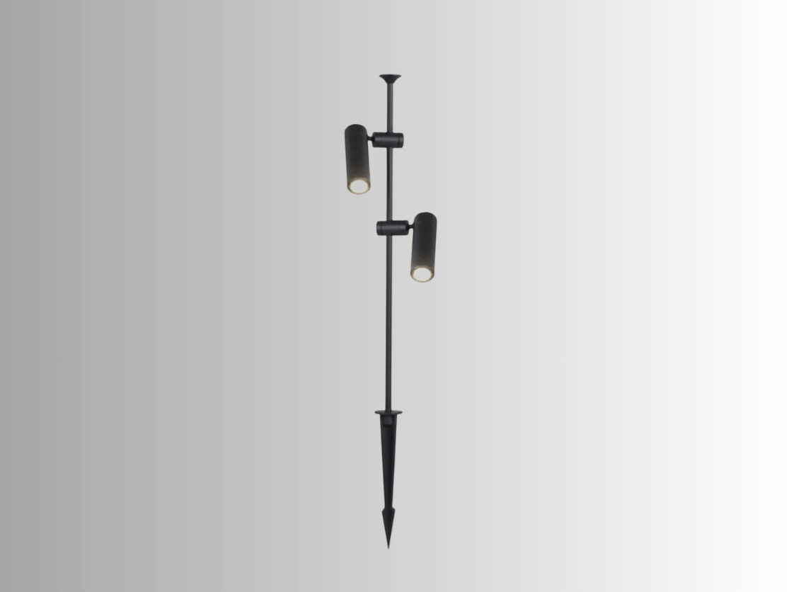 עמוד גן פילאר כפול 2x5W - לבן חם - ספוט שחור
